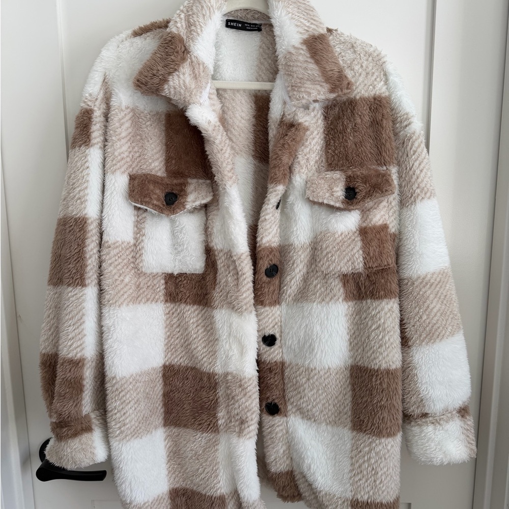 SHEIN Brown and White Teddy Jacket